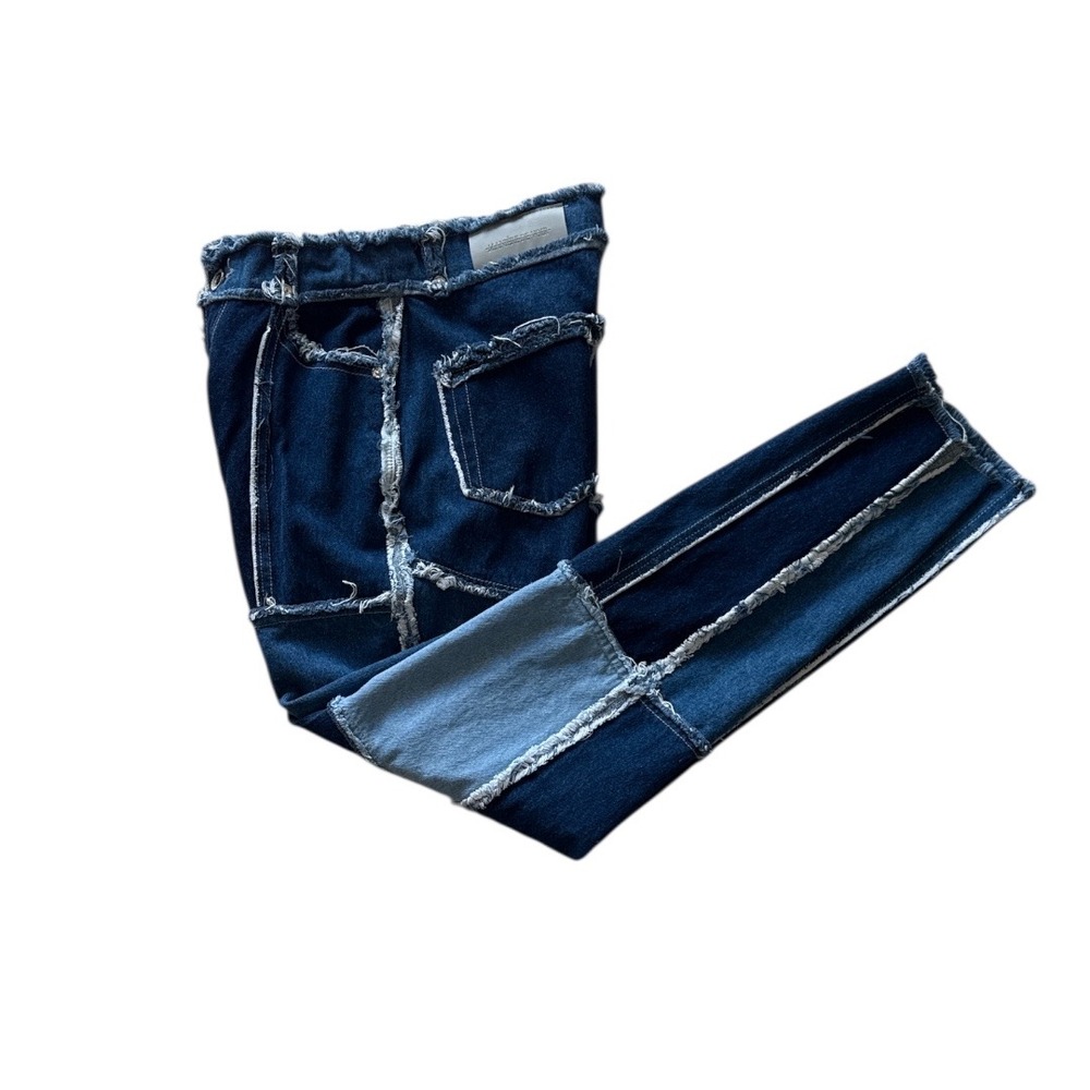 Maniere De Voir Patchwork Denim Jeans‎ Distressed Raw Hem High Waisted  Size 6 - Picture 7 of 11